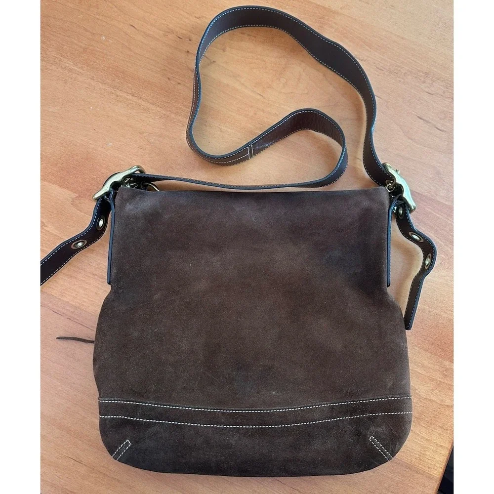Coach 1419 Shoulder Bag Brown Suede Leather Tassel Hobo Handbag Western
